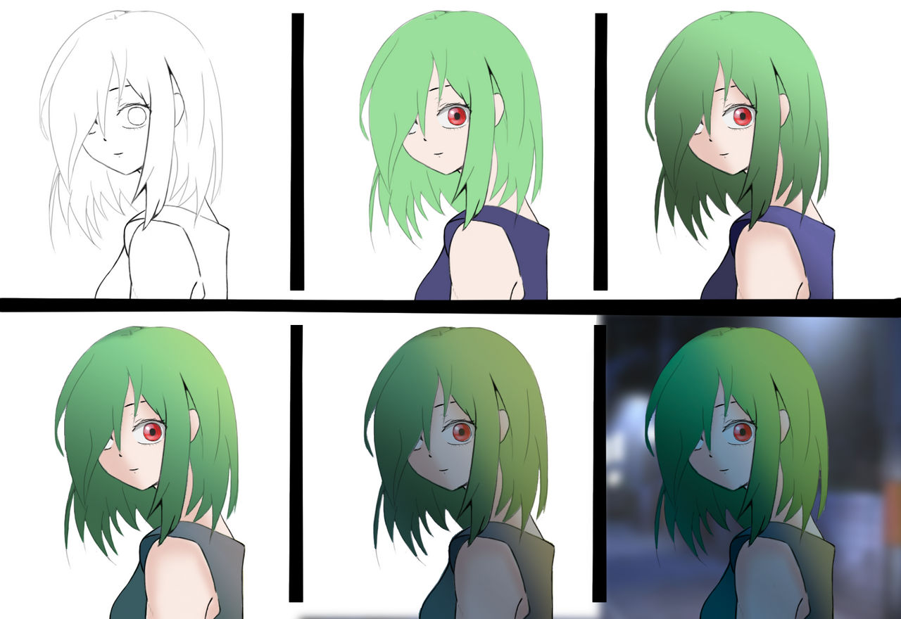 Anime girl render in 5 steps by ThatGenericRandomGuy on DeviantArt