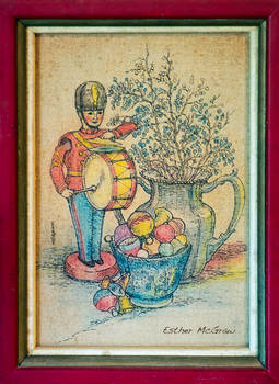 Tin Soldier with Silver Vase and Xmas Ornaments