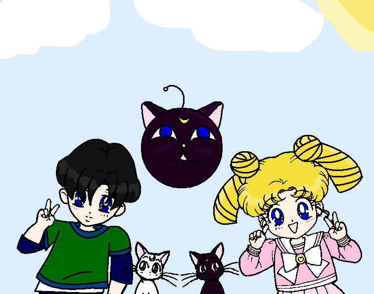 Mamoru and Usagi with Kitties