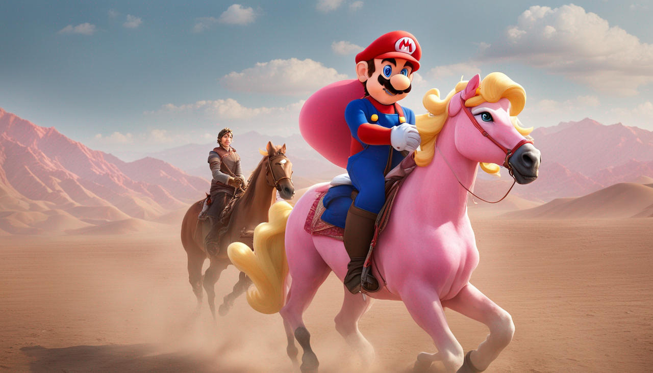 Mario rides on Peach Altay Horse in China desert by SCujhkn on DeviantArt