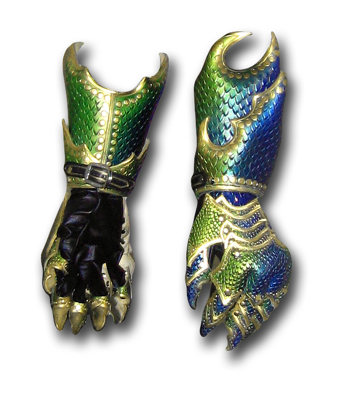 clawed and bladed gauntlet weapons