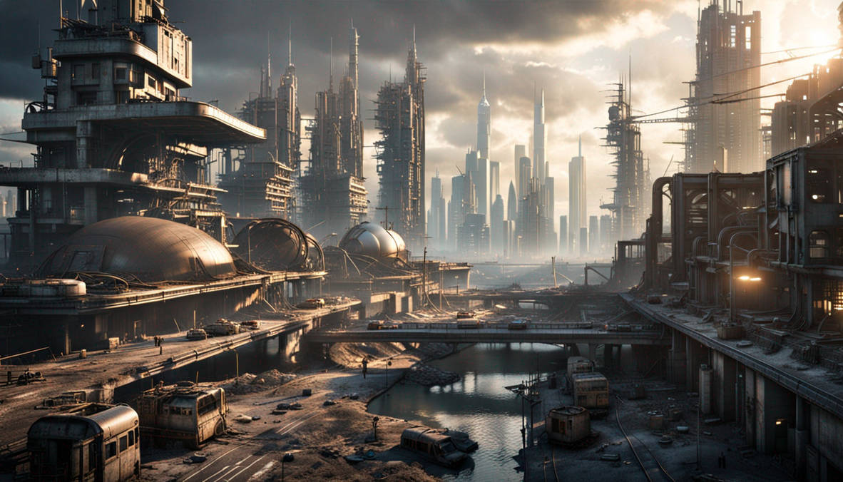 Postapocalyptic Futuristic Sci-Fi City