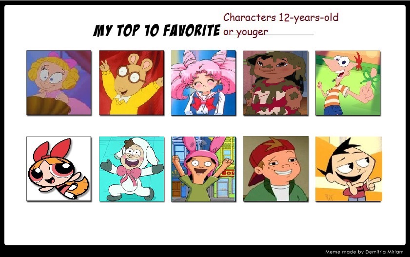 My Top 10 Favorite Characters 12 or Younger meme by JesterOfLullaby on DeviantArt My Top 10 Favorite Characters 12 or Younger meme by JesterOfLullaby on DeviantArt