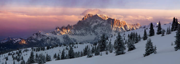 A winter wonderland - evening light on Civetta