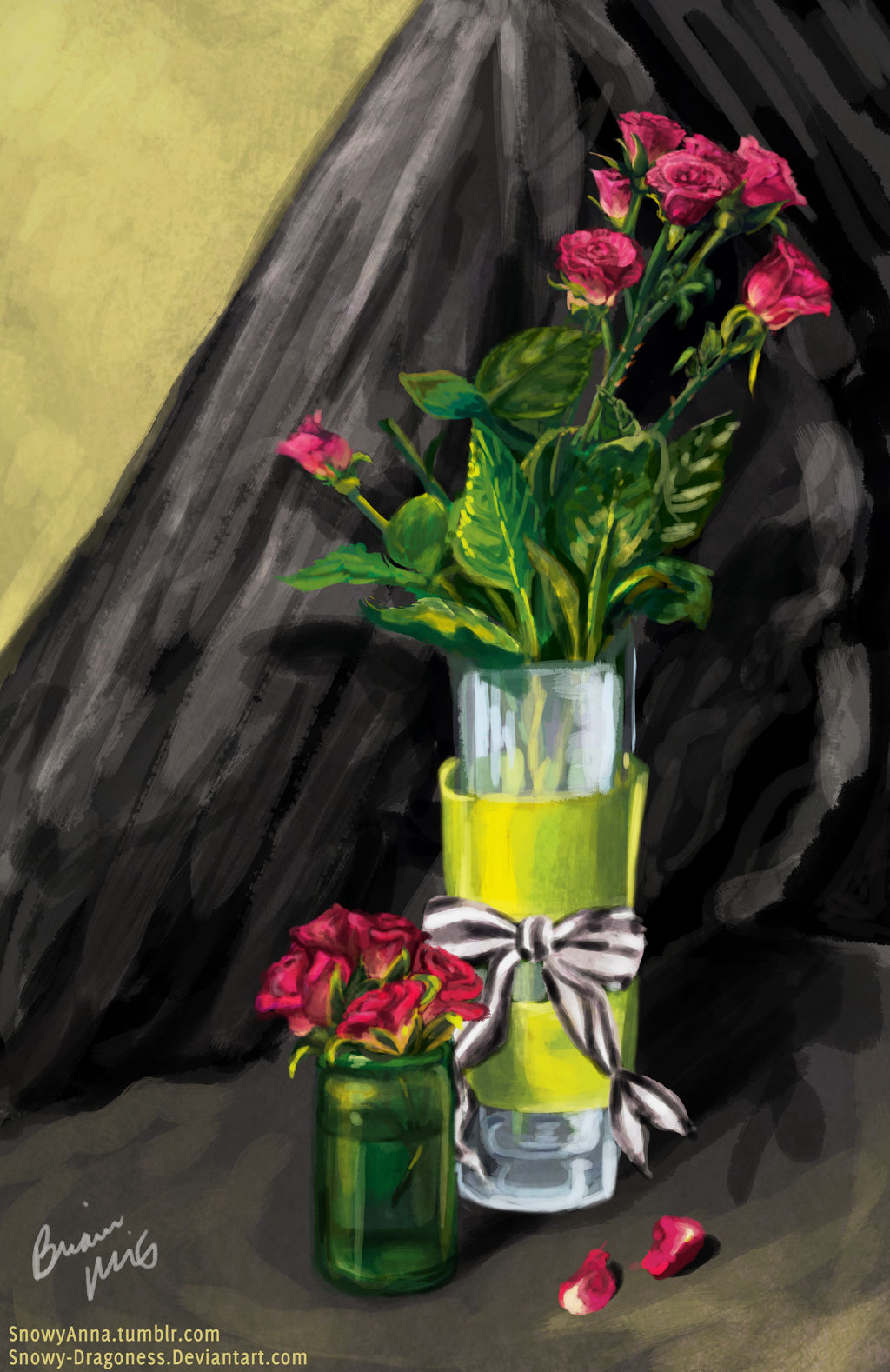 Pink Roses in a Vase by Snowy-Dragoness