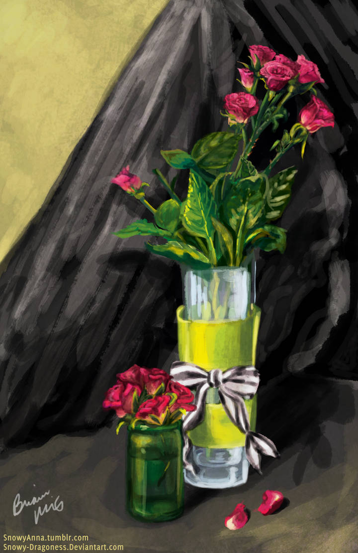Pink Roses in a Vase by Snowy-Dragoness