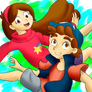 Dipper and Mabel falling