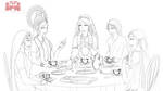 Durga Ma + Kamadhenu +  All|Tea Party (Sketch02)| by TheUnlimitedFortress