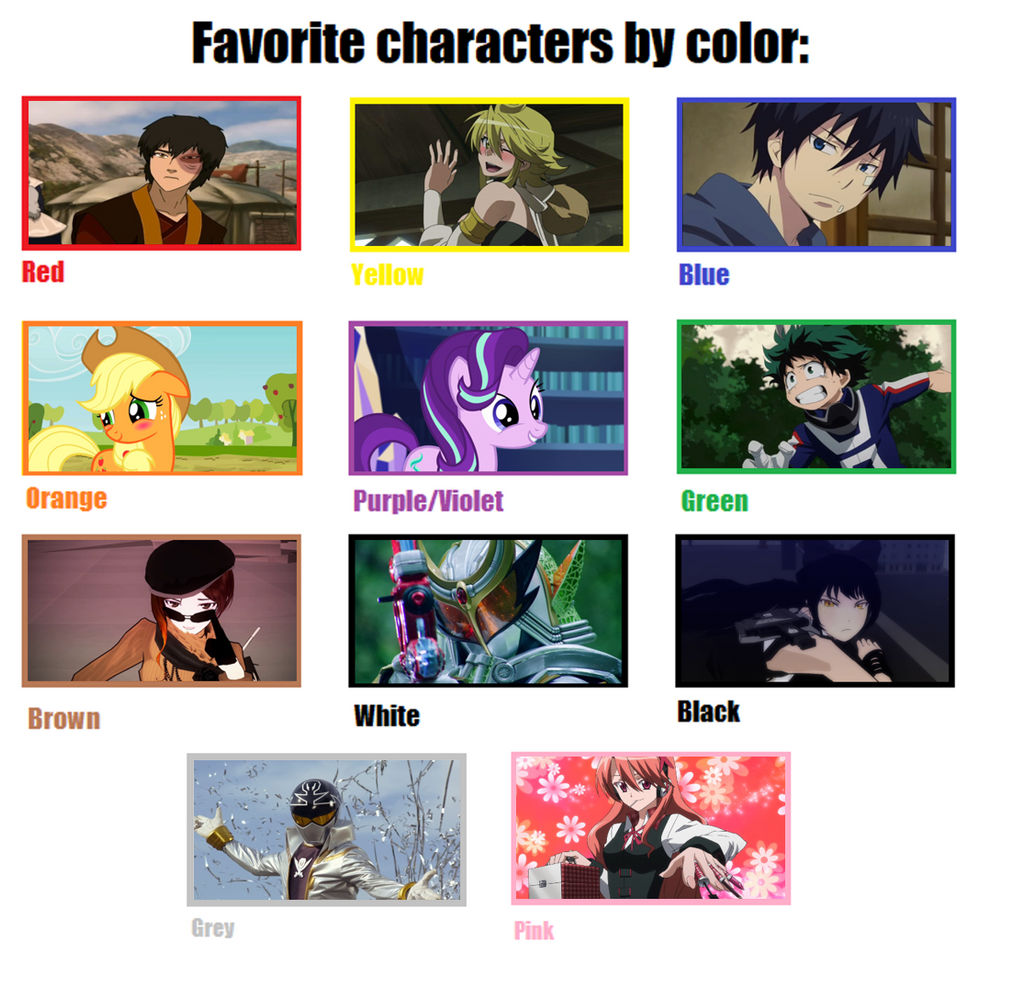 Characters Each Color My Favorite Characters by Color (Updated) by rainbine94 on DeviantArt