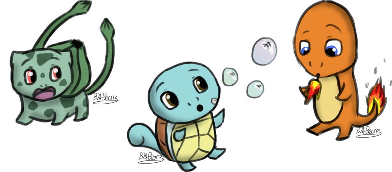 Bulbasaur, Squirtle and Charmander chibis