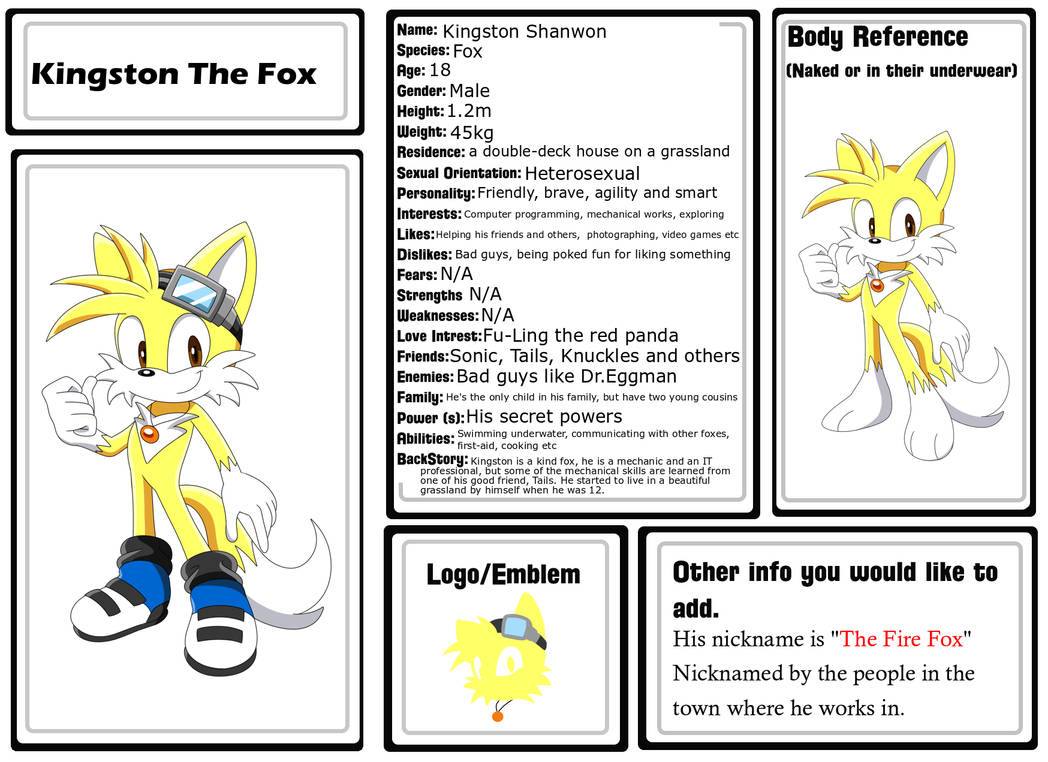 Kingston The Fox Character Sheet