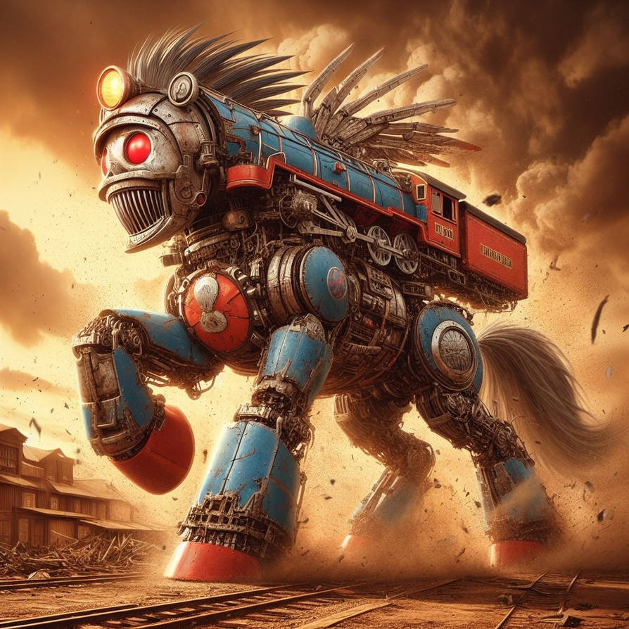 Mlp Train Engineer (Giant) Locomotive pony robotic-steampunk 2(dark) by giantfox on DeviantArt