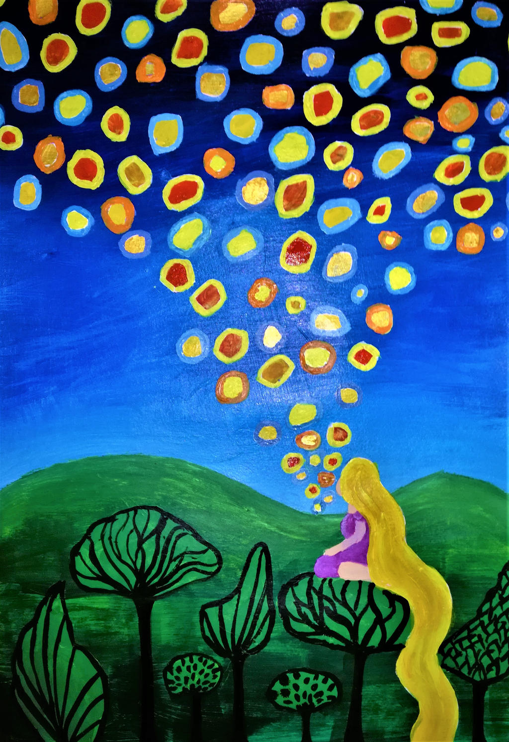 Tangled Rapunzel's Floating Lanterns Painting by IorwenWillowDavis on