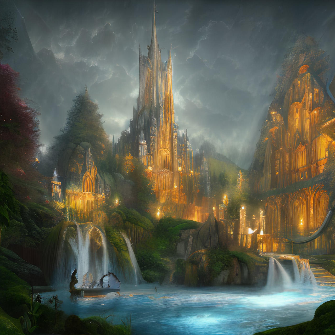 Elf Castle Royal Elven Waterfall Castle by saralgam1980 on DeviantArt