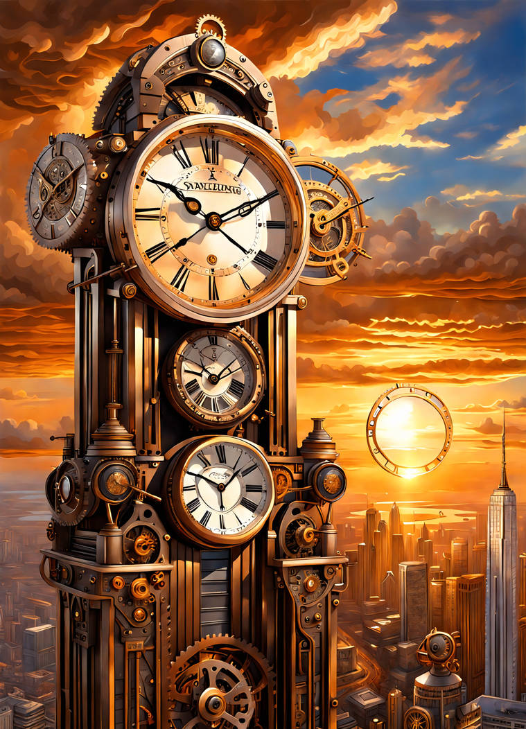Elegant steampunk clocks, skyscraper, skyline, met by littles1519 on ...