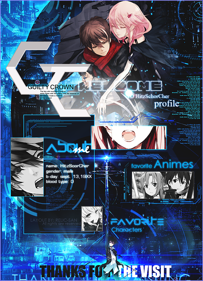 MAL profile layout for HitzSchorCher - GuiltyCrown by relic-san on