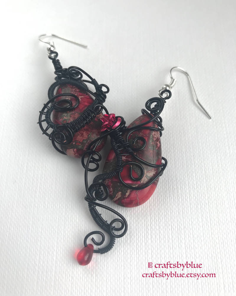 Dark Secrets - Elegant Gothic Red Jasper Earrings by craftsbyblue