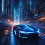 Example:cyberpunk car, city technology, blue neon,
