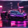 Slick black hypercar in the rain and doing a burno