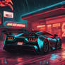 A black slick hyper car growls at a desert gas sta