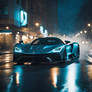 A time travel cyberpunk hyper car doing an burnout