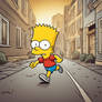 Bart Simpson running away from his bully. Cartoon