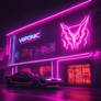 A demonic neon sign in a wall and Hyper realistic