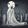 ghost in sheet flying in the graveyard in the Hall