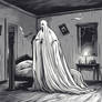 Ghost In Sheet Flying In The Haunted House In The