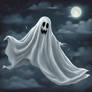 ghost in sheet flying in the sky spookily in the H