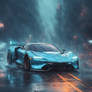 A time travel cyberpunk hyper car doing an burnout