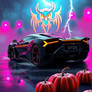 A hypercar roars beneath a rain-soaked sky, its en