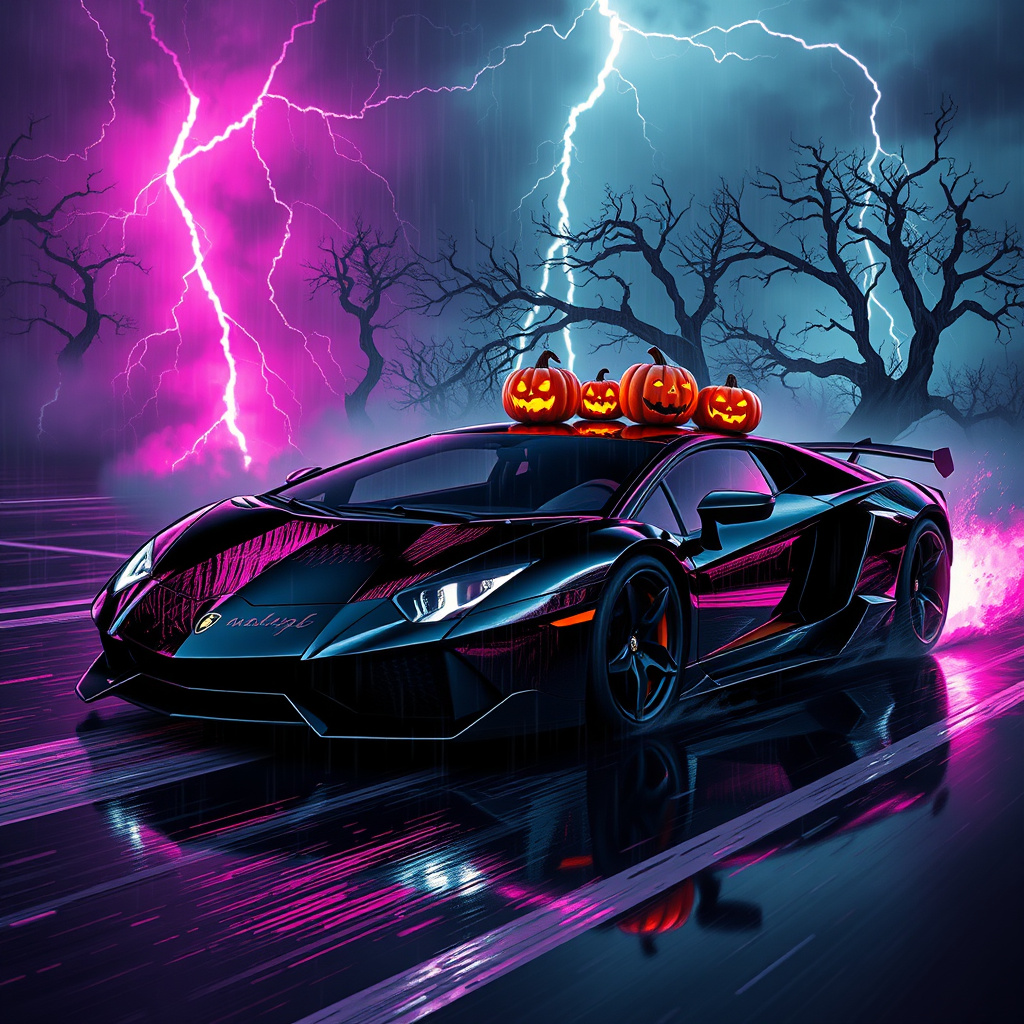 Lamborghini SVJ cuts through storm, black gleam sl