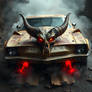 A hyper-realistic, A cursed muscle car wrapped in