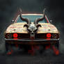 A hyper-realistic, A cursed muscle car wrapped in
