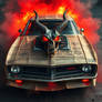 A hyper-realistic, A cursed muscle car wrapped in