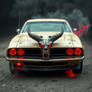 A hyper-realistic, A cursed muscle car wrapped in