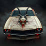 A hyper-realistic, A cursed muscle car wrapped in