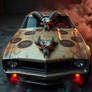 A hyper-realistic, A cursed muscle car wrapped in