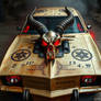 A hyper-realistic, A cursed muscle car wrapped in