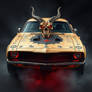 A hyper-realistic, A cursed muscle car wrapped in