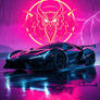 A slick black hypercar roars beneath a rain-soaked