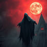 An extreme shadow horror fantasy scene: a levitati
