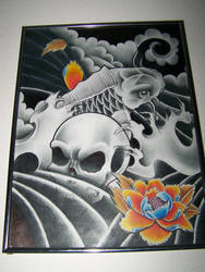 skull and fish flash tattoo