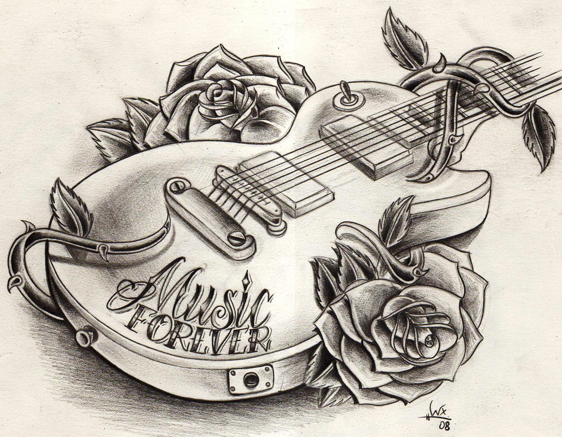 guitar music tattoo designs