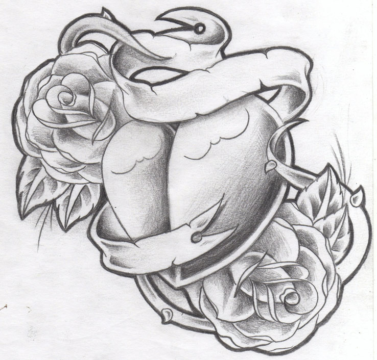 tattoo design new heart nroses