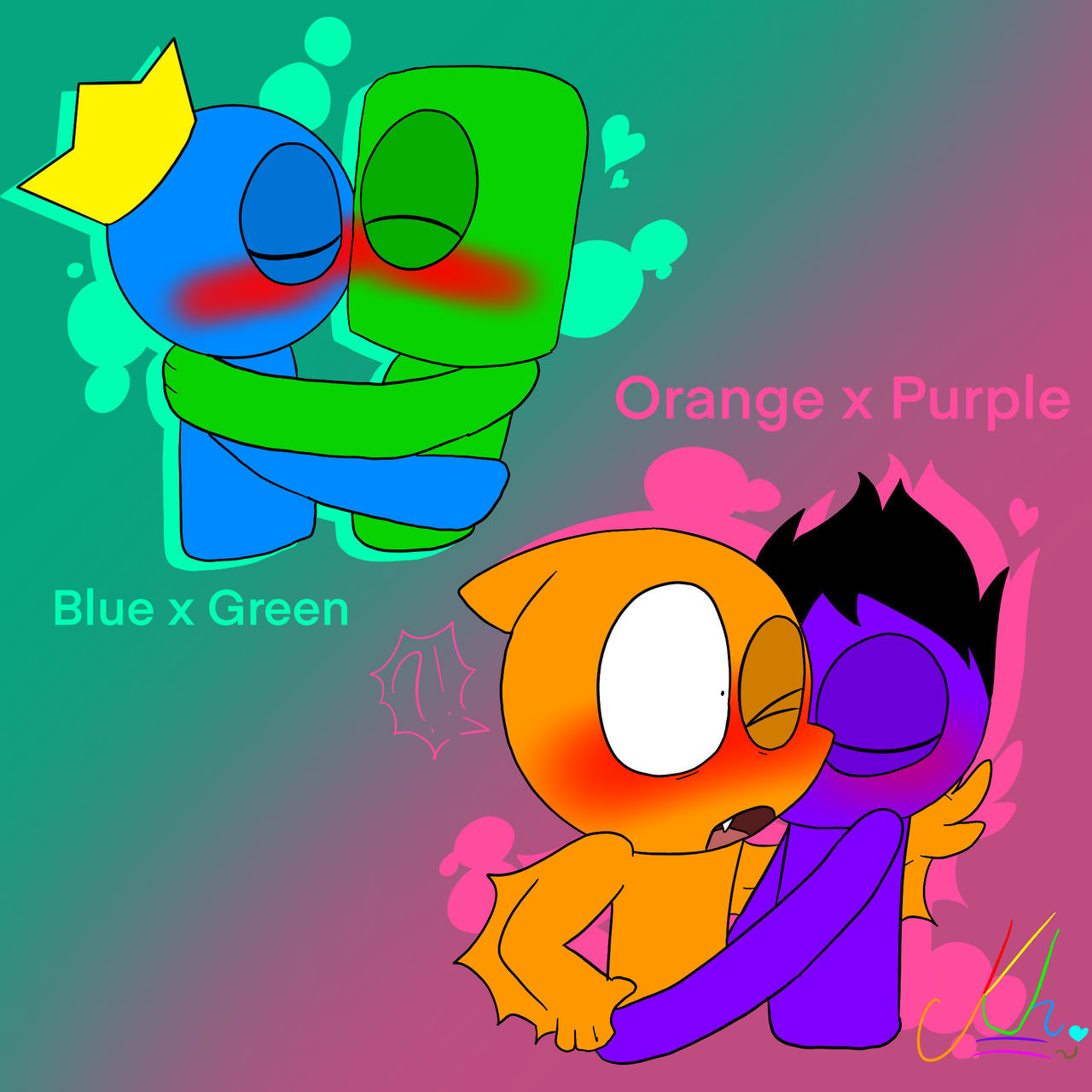 Blue x Green. What's Red up to? Rainbow friends. Comics drawing