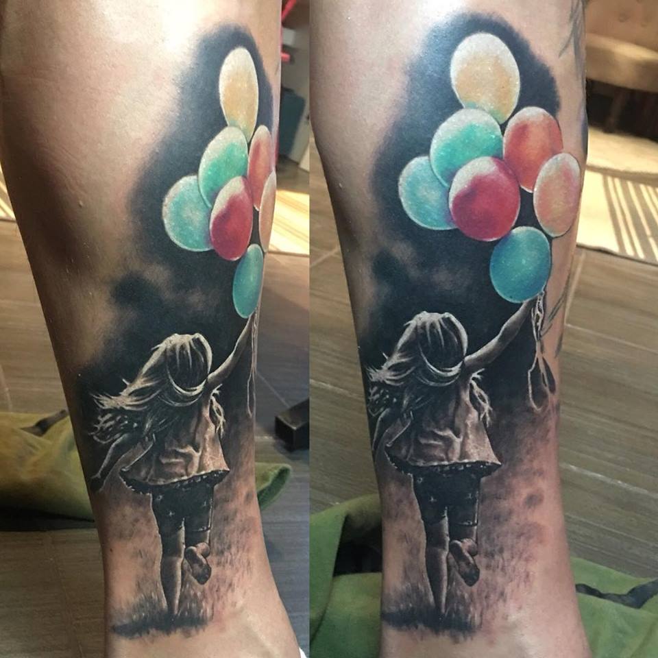 Little girl with balloons tattoo by SelfmadeTattooBerlin on DeviantArt Little girl with balloons tattoo by SelfmadeTattooBerlin on DeviantArt