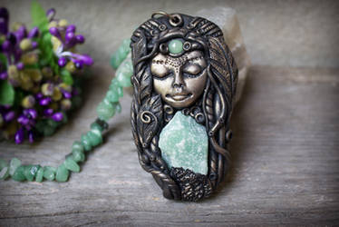 clay goddess necklace with aventurine