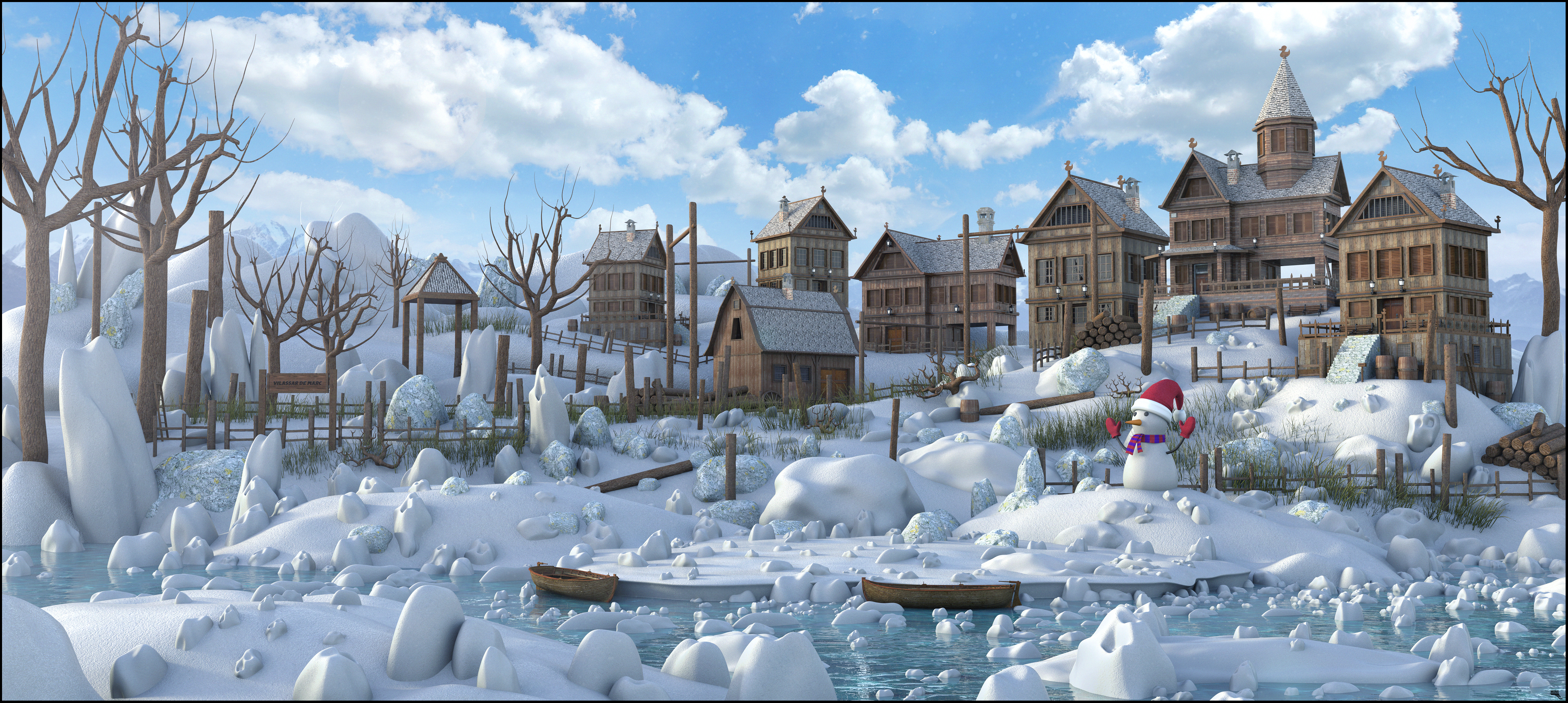 Snow Rustic Wood Town